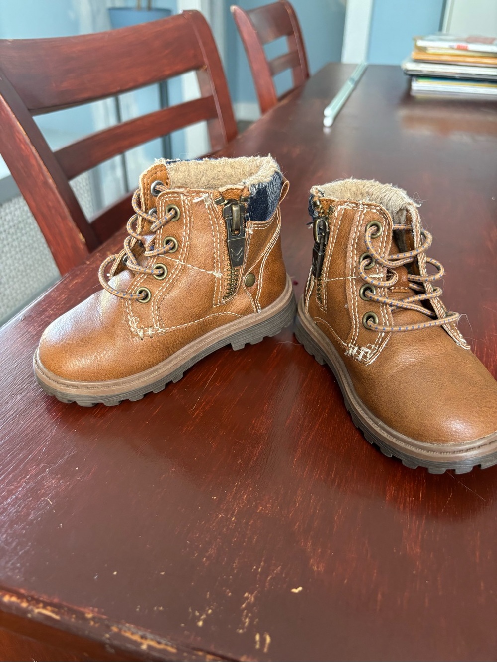 Dr. Scholl's Tan Brown Faux-Leather Kids Lace-Up Boots